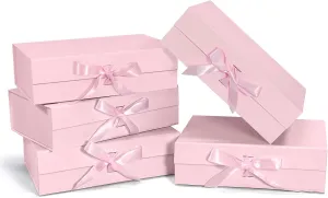 5 Pack Pink Gift Box with Magnetic, 10.5x7.5x3.1 Inches Gift Box with Lid & Ribbons, Gift Boxes for Valentine's Day, Mother's Day, Christmas, Birthday, Wedding, Graduation
