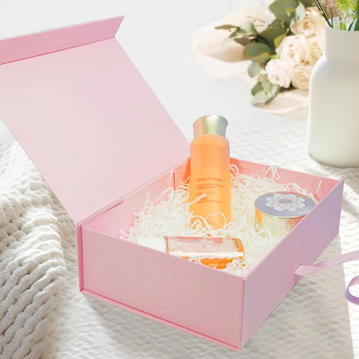 5 Pack Pink Gift Box with Magnetic, 10.5x7.5x3.1 Inches Gift Box with Lid & Ribbons, Gift Boxes for Valentine's Day, Mother's Day, Christmas, Birthday, Wedding, Graduation