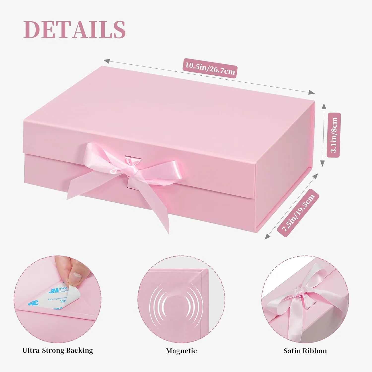 5 Pack Pink Gift Box with Magnetic, 10.5x7.5x3.1 Inches Gift Box with Lid & Ribbons, Gift Boxes for Valentine's Day, Mother's Day, Christmas, Birthday, Wedding, Graduation
