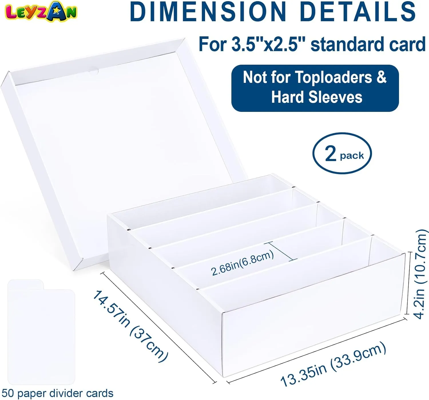 5 Row Trading Card Storage Box, 2 Pack Cardboard Storage Box with Divider for Mtg, Tcg, Sports Cards