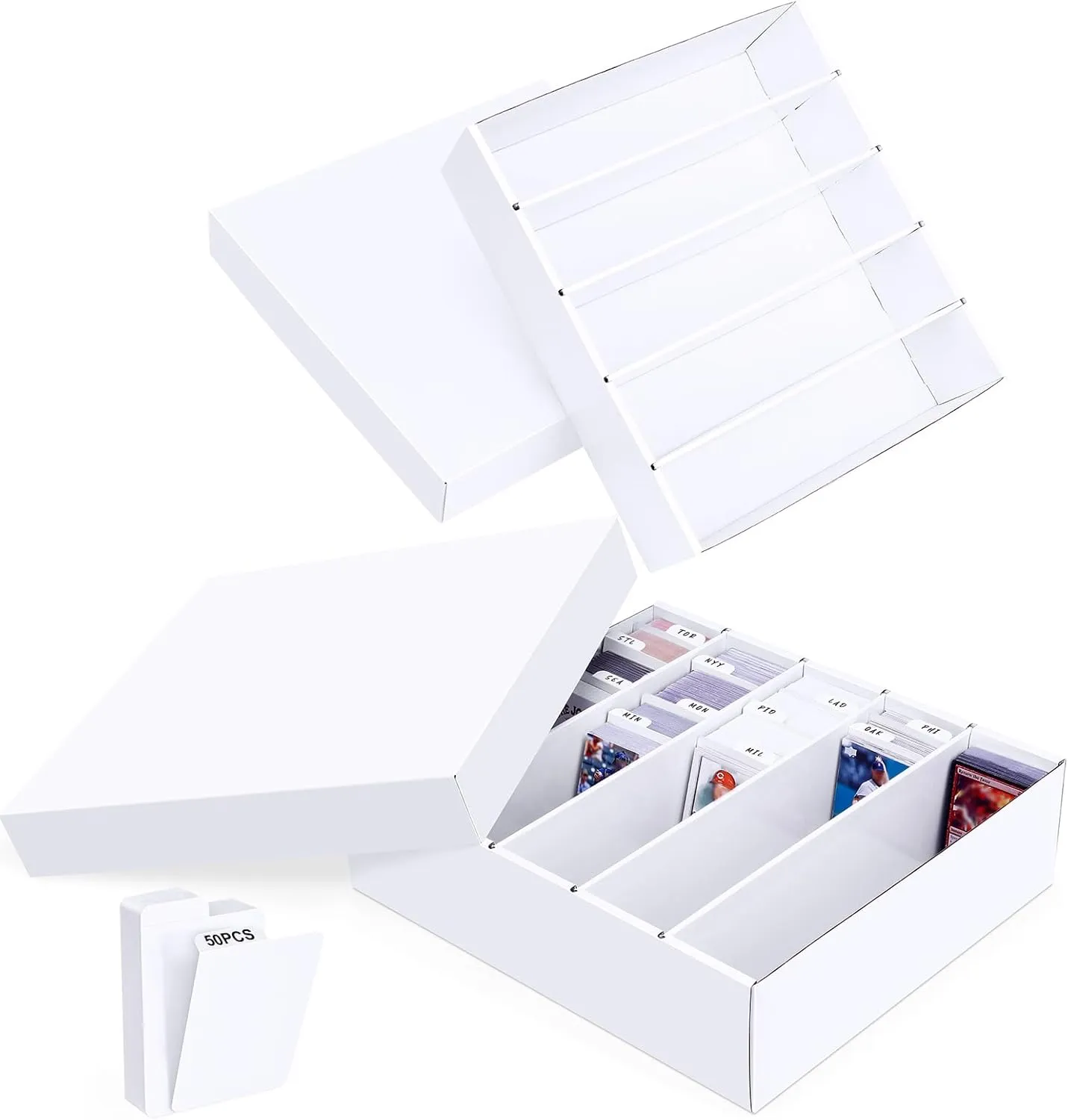 5 Row Trading Card Storage Box, 2 Pack Cardboard Storage Box with Divider for Mtg, Tcg, Sports Cards