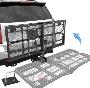 500 Lbs Folding Rack Hitch Mount Cargo Carrier, 2" Hitch Receiver, 60" x 24" x 14" Size,Bolt Lock Luggage Basket Heavy Duty Hitch Rear Trailer Cargo Rack Compatible for SUV Truck Pickup