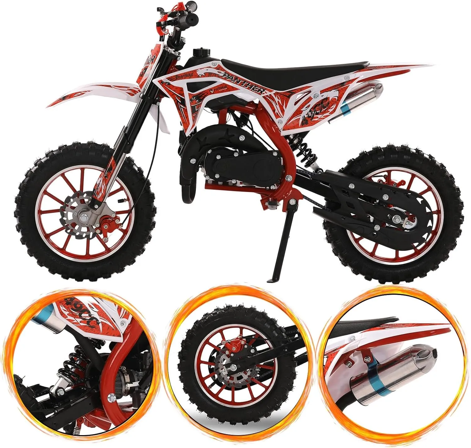 50cc Kids Dirt Bike, 2-Stroke Mini Bike, Dirt Bike for Kids 8-14,Gas Power Pocket Rocket Bike with 10" Wheel & Front Rear Disc Brakes,Off Road Mini Motorcycle Max Speed 25MPH Red