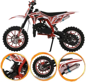 50cc Kids Dirt Bike, 2-Stroke Mini Bike, Dirt Bike for Kids 8-14,Gas Power Pocket Rocket Bike with 10" Wheel & Front Rear Disc Brakes,Off Road Mini Motorcycle Max Speed 25MPH Red