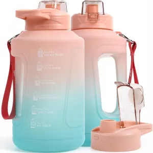 50oz/1.5 Liter Sports Water Bottle with Wide Mouth and Handle, Motivational Time Marker, BPA Free Water Jug - Ideal for Gym and Outdoor Activities, Stylish in Pink and Green Gradient