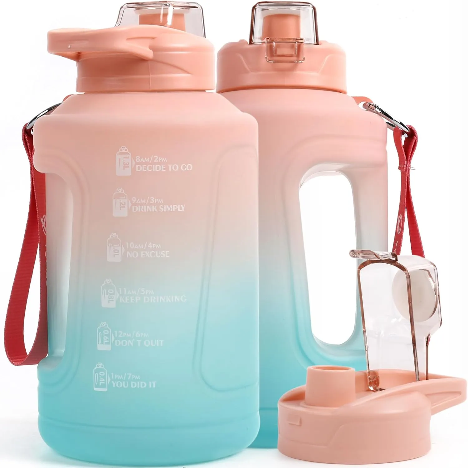 50oz/1.5 Liter Sports Water Bottle with Wide Mouth and Handle, Motivational Time Marker, BPA Free Water Jug - Ideal for Gym and Outdoor Activities, Stylish in Pink and Green Gradient