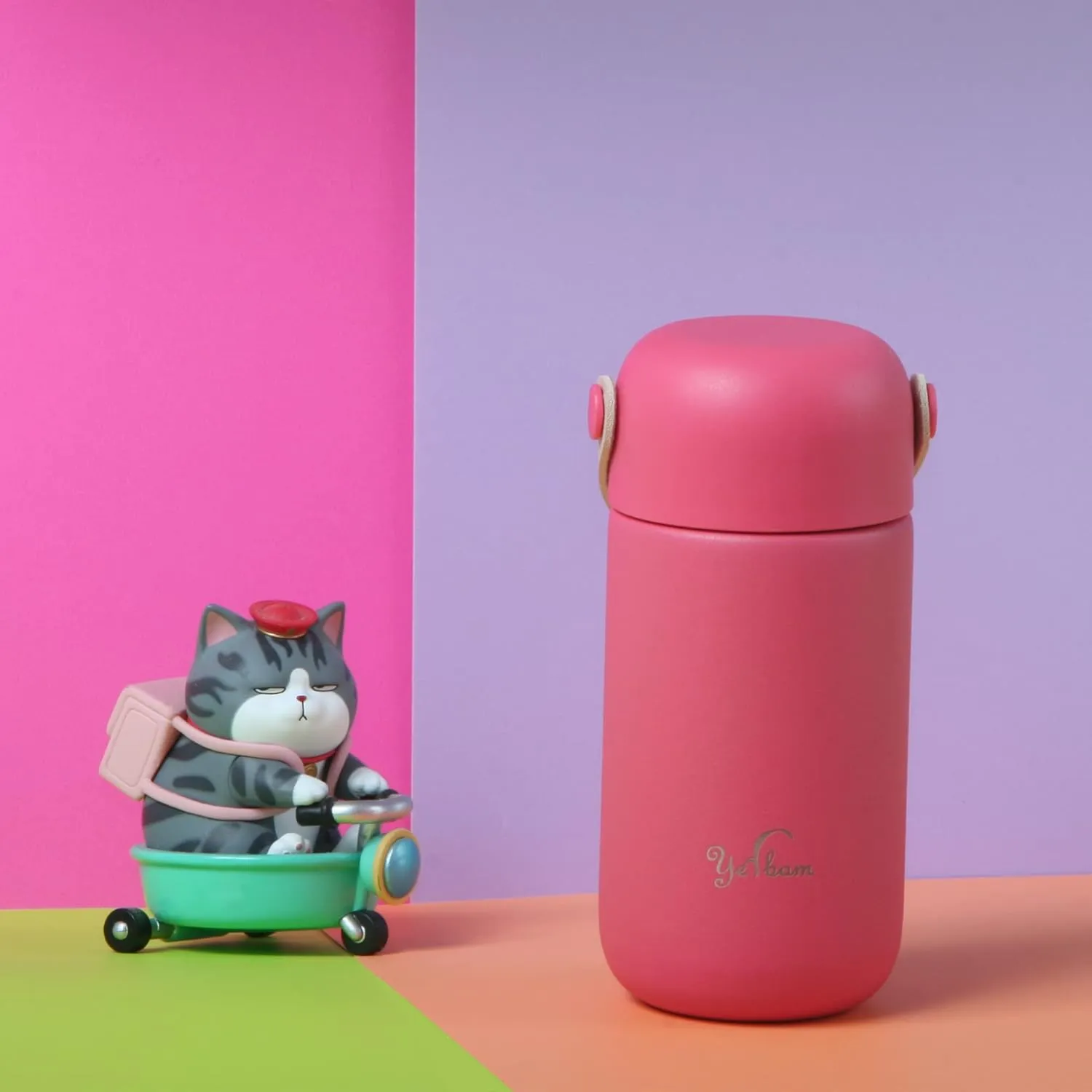 5.5oz Mini Tumbler Stainless Steel Vacuum Insulated Water Bottle Double Wall Thermos Flask Small Size BPA Free Leakproof (Blue-bubble gum Combo)