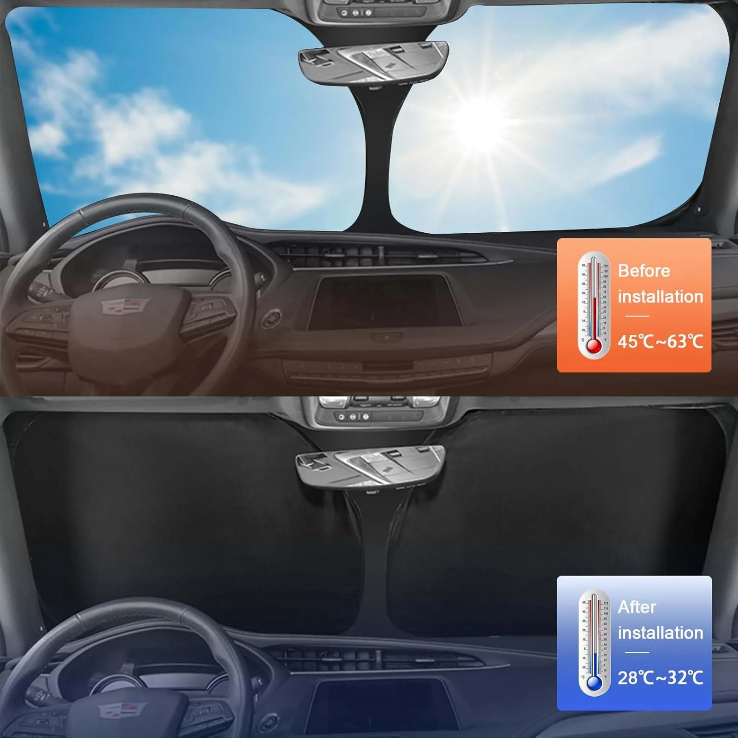 6 Layers Custom Fit Windshield Sun Shade for 2008-2023 Dodge Challenger, Foldable Car Sunshade with Storage Bag, Heat Reflective & UV Protection