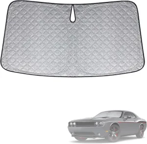 6 Layers Custom Fit Windshield Sun Shade for 2008-2023 Dodge Challenger, Foldable Car Sunshade with Storage Bag, Heat Reflective & UV Protection