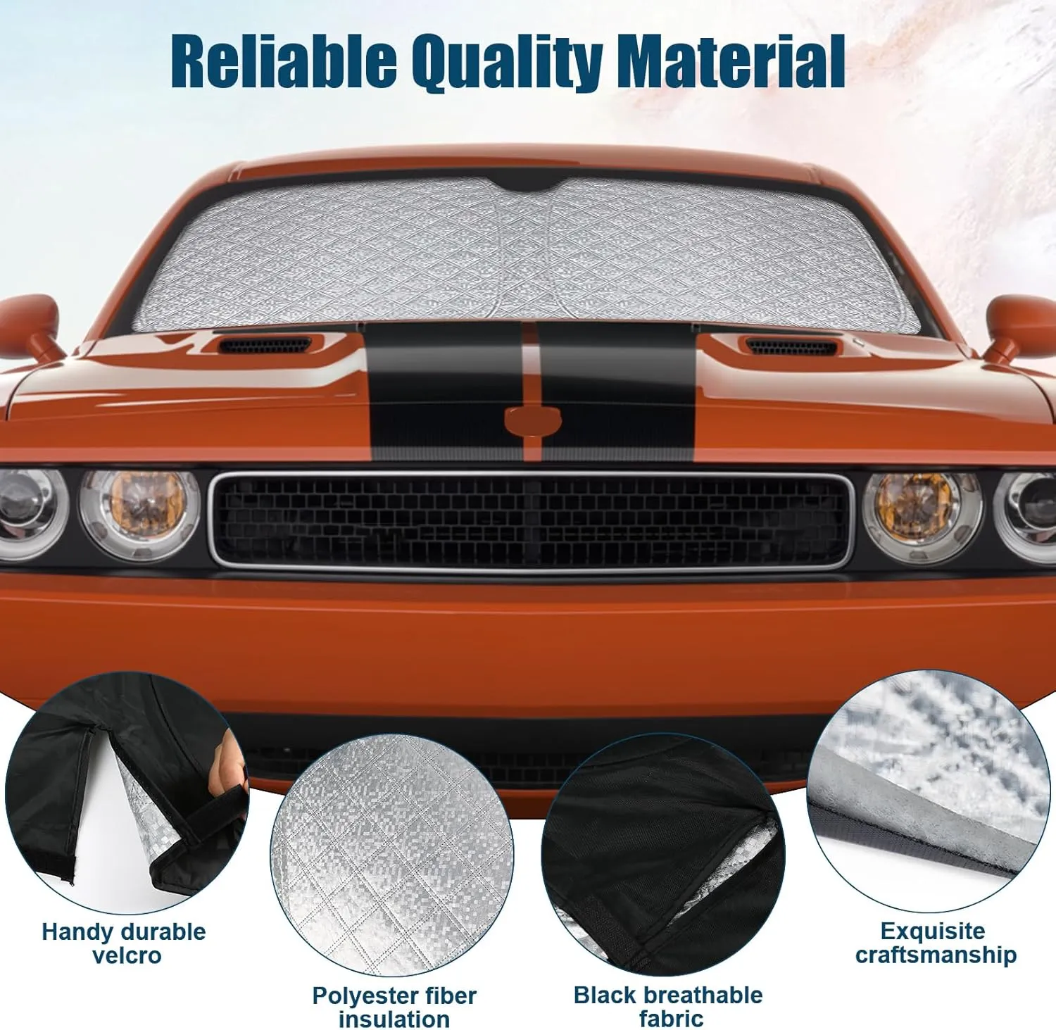 6 Layers Custom Fit Windshield Sun Shade for 2008-2023 Dodge Challenger, Foldable Car Sunshade with Storage Bag, Heat Reflective & UV Protection