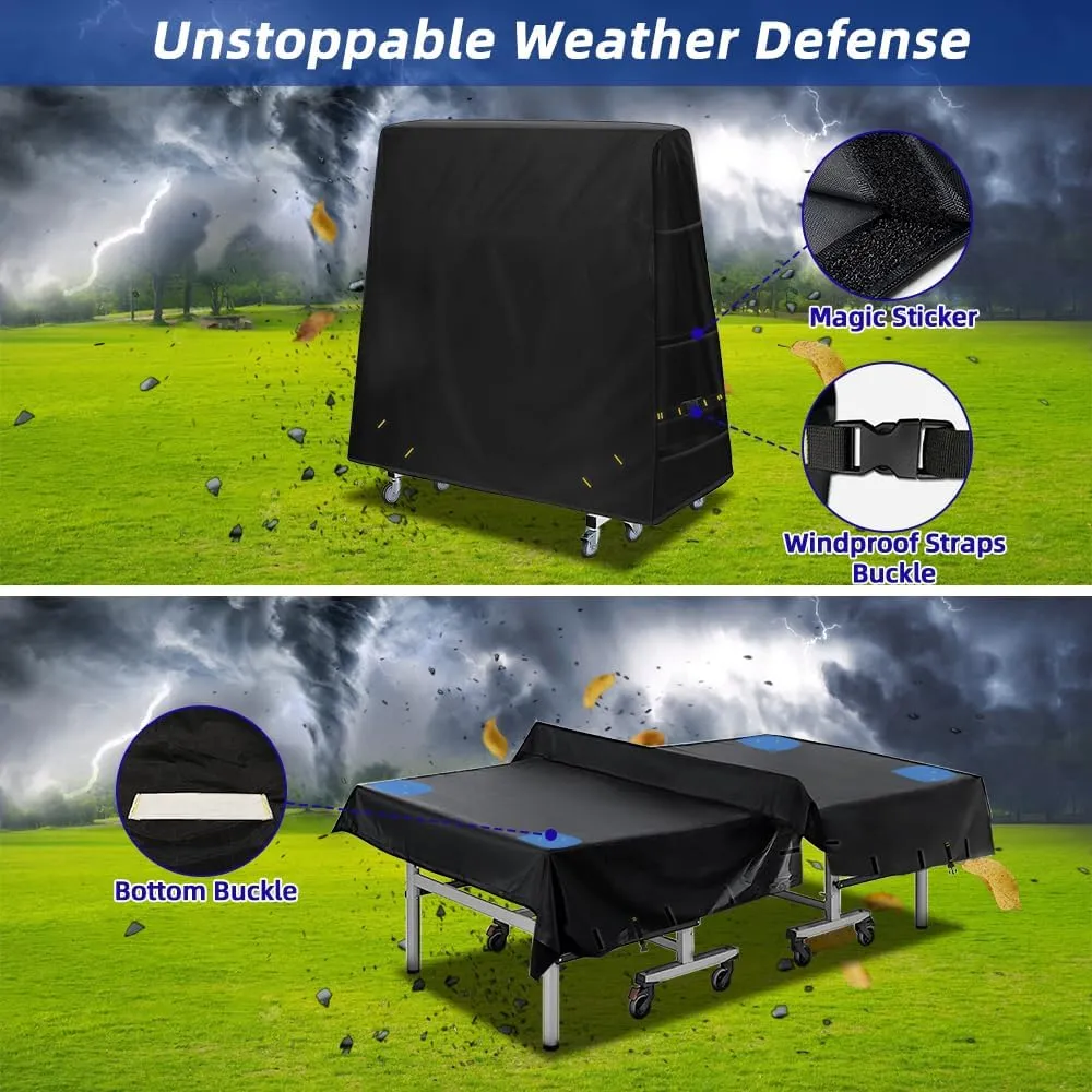 600D Ping Pong Table Cover - Outdoor Waterproof & Windproof, 10.7 x 7.4 Ft Heavy Duty Table Tennis Cover