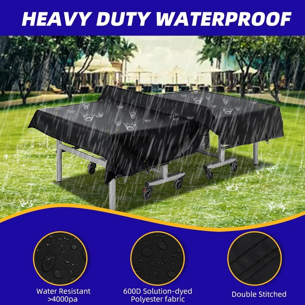 600D Ping Pong Table Cover - Outdoor Waterproof & Windproof, 10.7 x 7.4 Ft Heavy Duty Table Tennis Cover