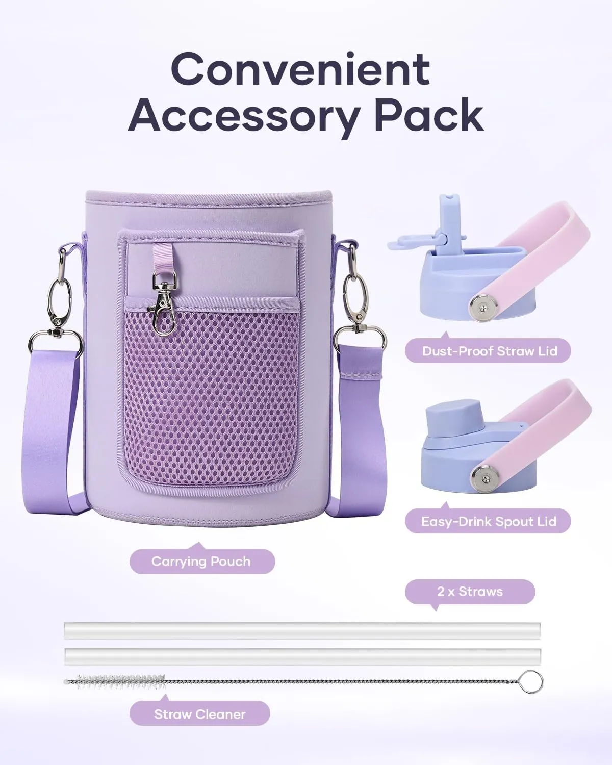 64oz Insulated Water Bottle, BUZIO Half Gallon Water Jug Stainless Steel with Straw Lid and Carrying Pouch, Keep Cold 48h Lead-Free Double Wall Vacuum Thermo Metal Canteen for Gym Camping, Purple