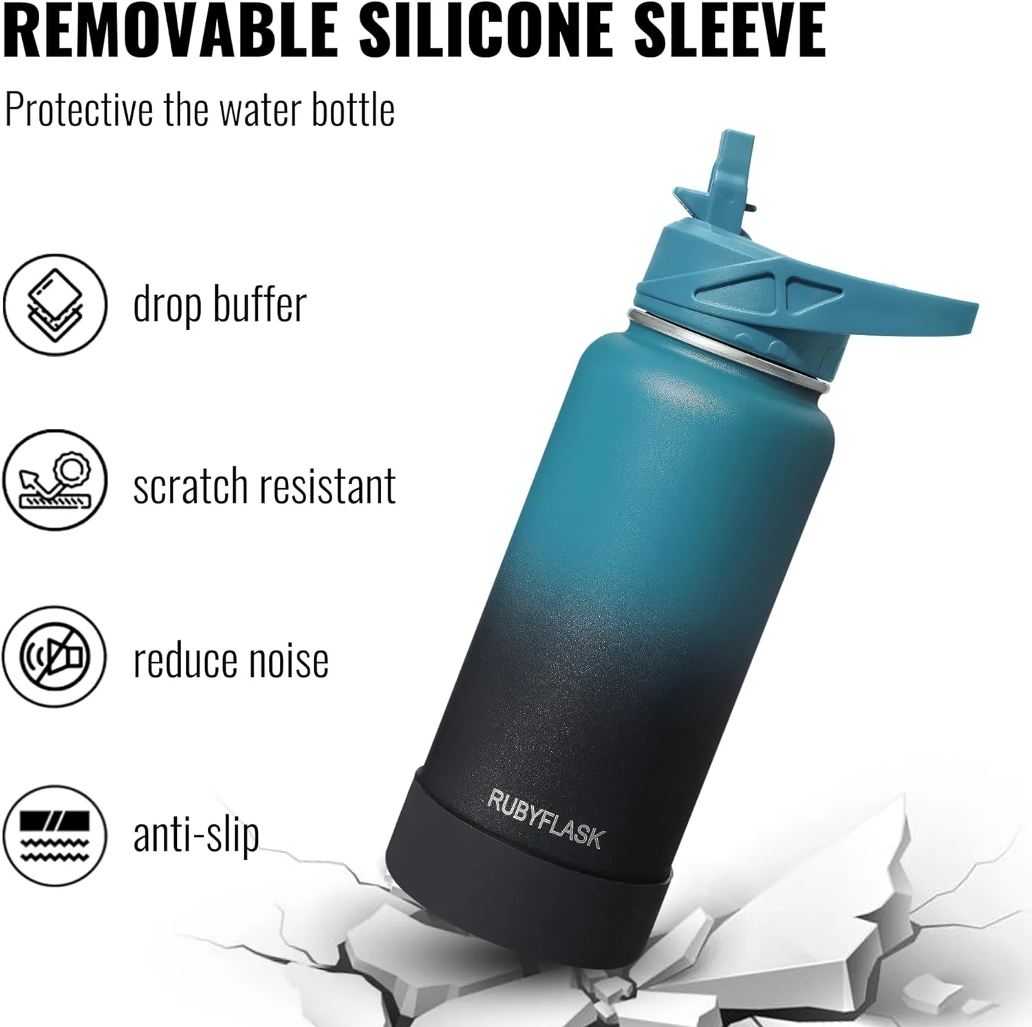 64oz Insulated Water Bottle with Straw, Half Gallon Stainless Steel Vacuum Water Jug, Large Thermos Water Bottle Flask with Leakproof 3 Lids for Travel, Camping, Gym Sports Black Gray