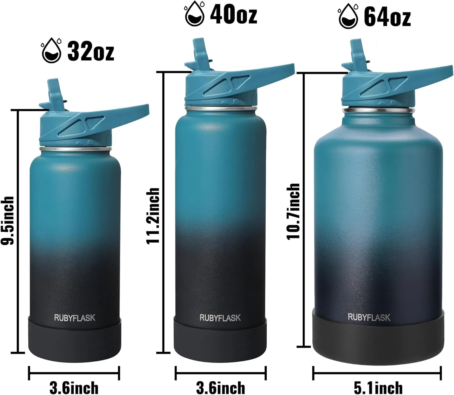 64oz Insulated Water Bottle with Straw, Half Gallon Stainless Steel Vacuum Water Jug, Large Thermos Water Bottle Flask with Leakproof 3 Lids for Travel, Camping, Gym Sports Black Gray