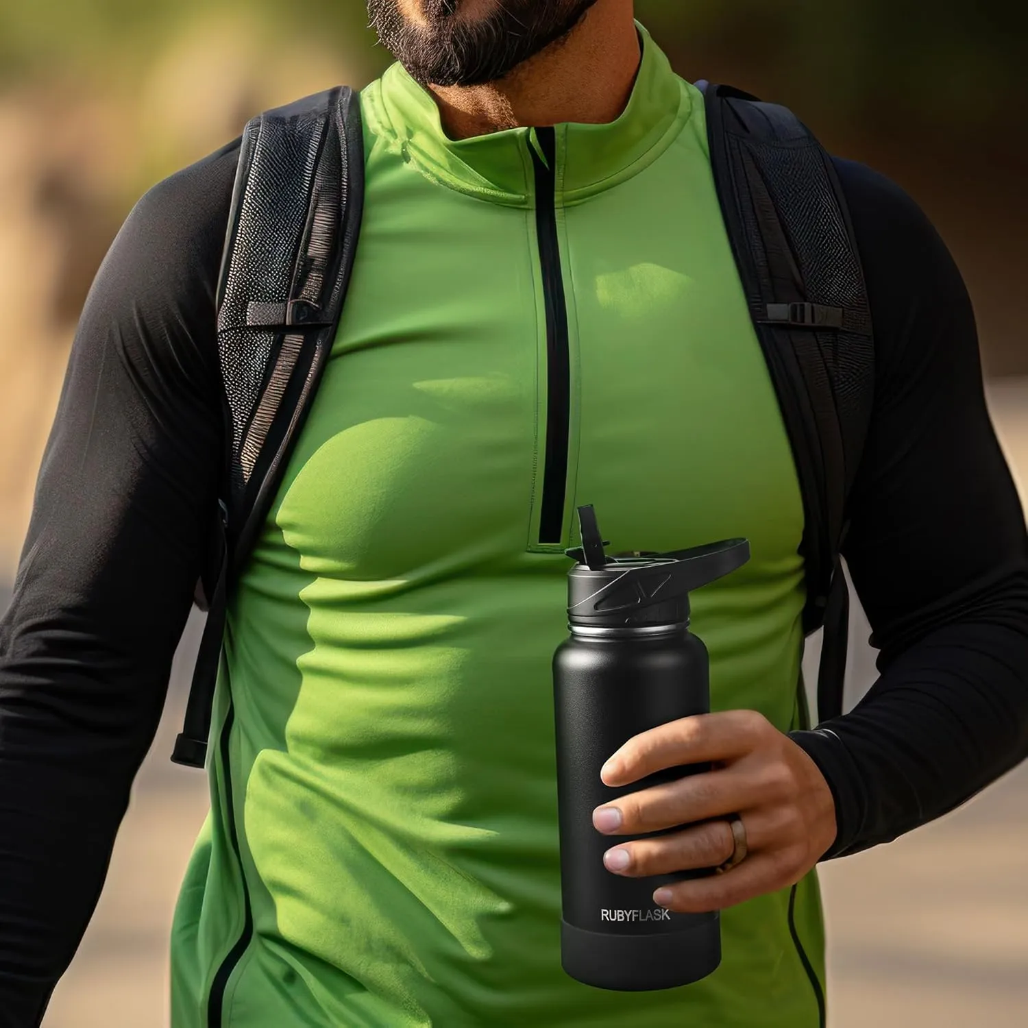 64oz Insulated Water Bottle with Straw, Half Gallon Stainless Steel Vacuum Water Jug, Large Thermos Water Bottle Flask with Leakproof 3 Lids for Travel, Camping, Gym Sports Black Gray
