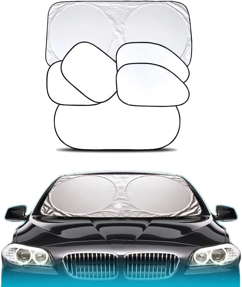 6Pcs/Set Foldable Car Window Shade Silver Coated- Block UV Rays - Skin Protection for Kids, Pets, and Humans - Keep Your Car Cool - Easy Installation