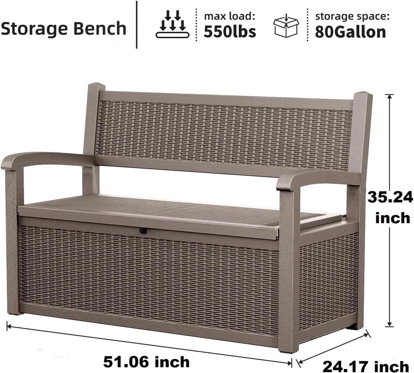 70 Gallon Storage Bench Deck Box Waterproof Lockable,Outdoor Storage Furniture for Patio,Garden and Cushions(Light Brown)