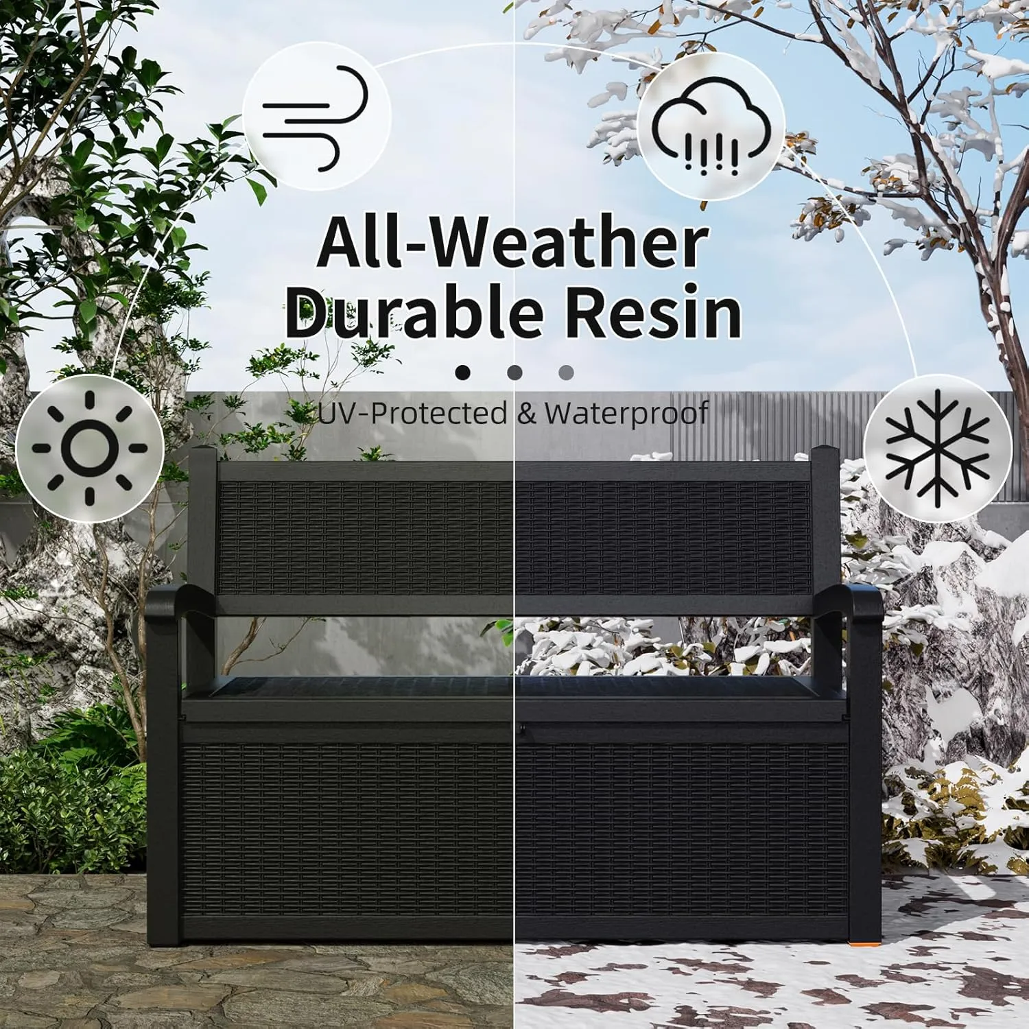 70 Gallon Storage Bench Deck Box Waterproof Lockable,Outdoor Storage Furniture for Patio,Garden and Porch,Tools and Cushions（Black）