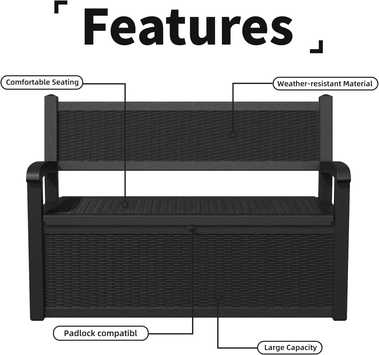 70 Gallon Storage Bench Deck Box Waterproof Lockable,Outdoor Storage Furniture for Patio,Garden and Porch,Tools and Cushions（Black）