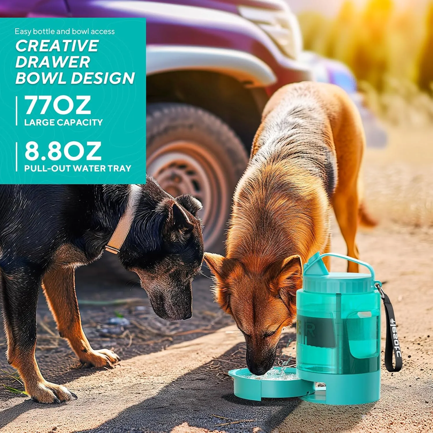 77oz Portable Dog Water Bottle, Large Travel Water Bowls for Dogs Camping Essentials Hiking Park Traveling Beach Walk Accessories, Dog Water Bowl Dispenser with Pull-Out Drinking Bowl, BPA Free