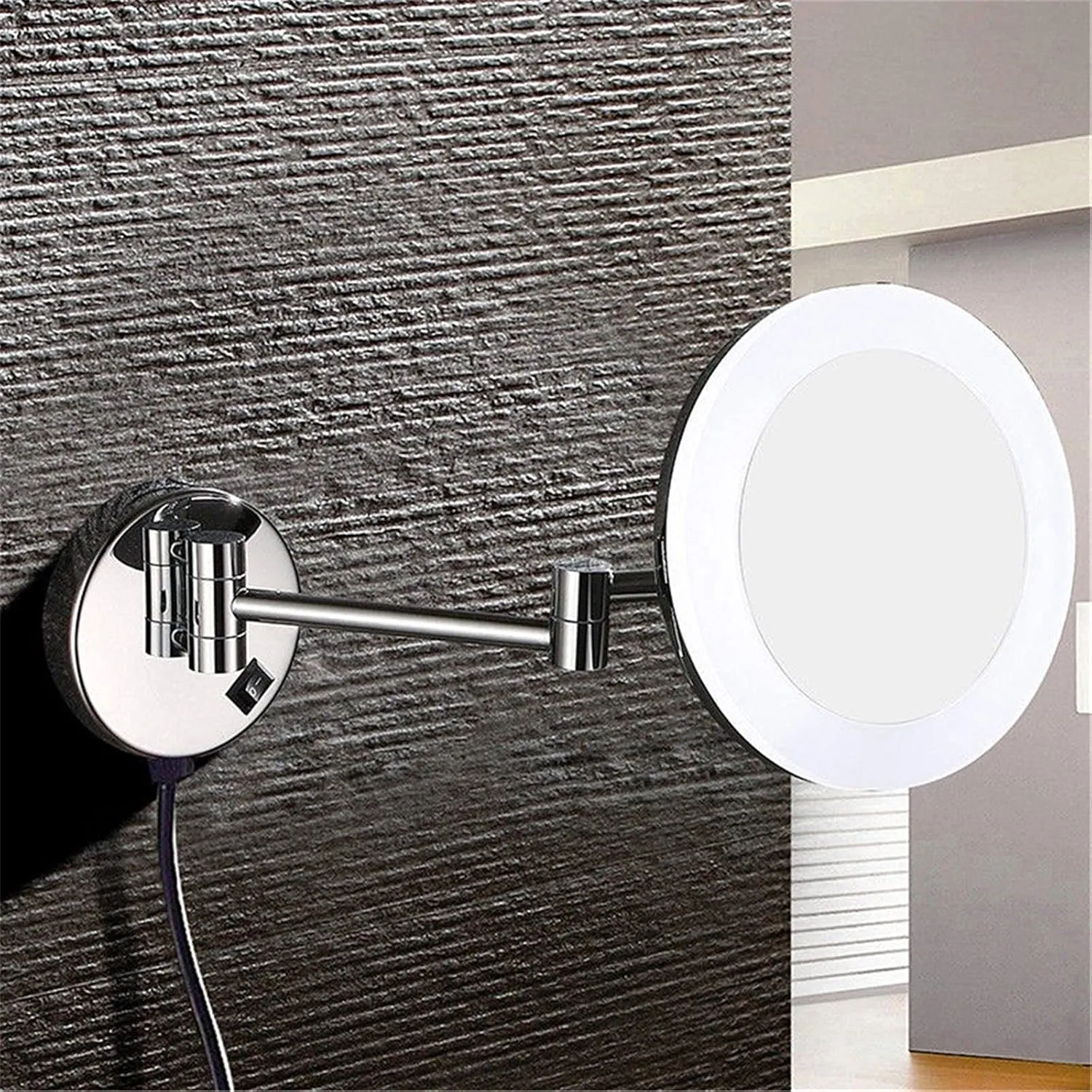 8 Inch Brass Makeup Mirror with Led Light 3X/5X/7X/10X Magnification Mirror Bathroom Chrome Extendable Wall-Mounted Vanity Shaving Mirror with Plug Switch 7X (Color : 10x)