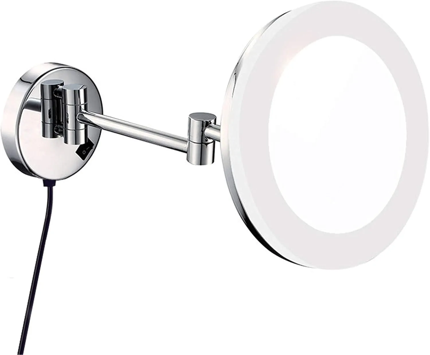 8 Inch Brass Makeup Mirror with Led Light 3X/5X/7X/10X Magnification Mirror Bathroom Chrome Extendable Wall-Mounted Vanity Shaving Mirror with Plug Switch 7X (Color : 10x)