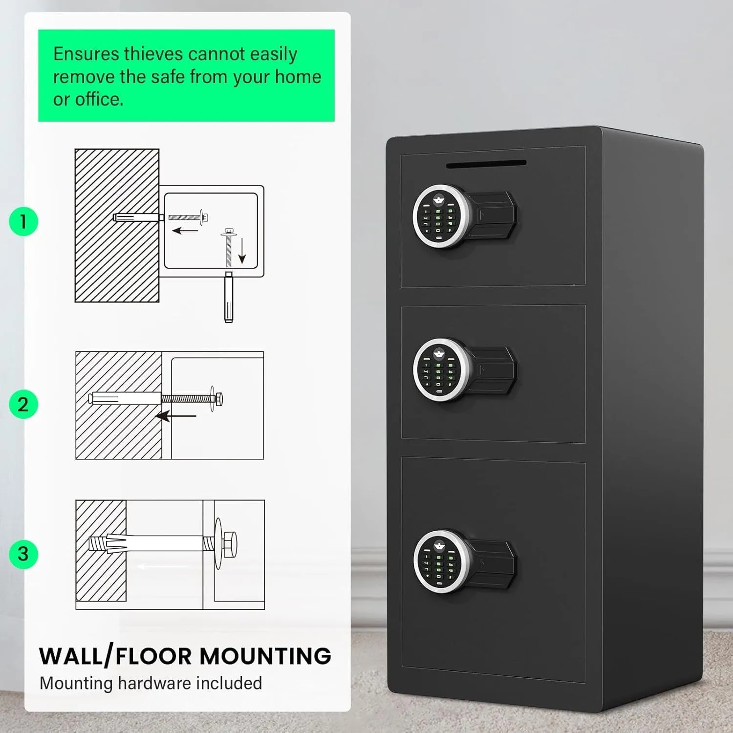 8.0 Cu ft Large Safe Box Fireproof Waterproof, Money Safe With Mute Function and LED Light, Digital KeypadHome Safes with Deposit Slot & Triple Alarm System,Security Box for Money Valuables