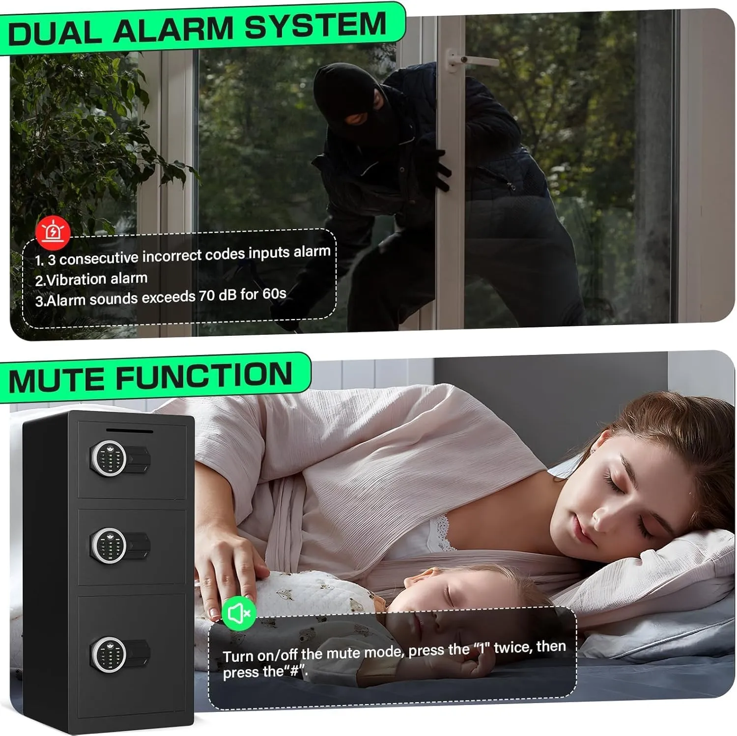 8.0 Cu ft Large Safe Box Fireproof Waterproof, Money Safe With Mute Function and LED Light, Digital KeypadHome Safes with Deposit Slot & Triple Alarm System,Security Box for Money Valuables