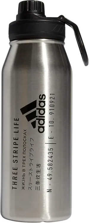 adidas 1 Liter (32 oz) Metal Water Bottle, Hot/Cold Double-Walled Insulated 18/8 Stainless Steel, Stainless Steel/Black, 32 Ounces