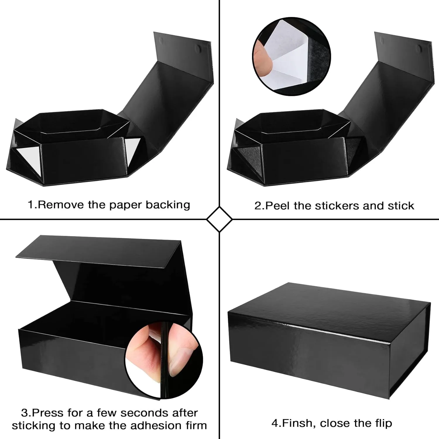 Aimyoo 5 Pack Black Magnetic Gift Boxes with Lids 13.8x9x4.3 in, Large Bridesmaid Groomsman Proposal Box, Rectangle Collapsible Box for Present Graduation Birthday Wedding Storage