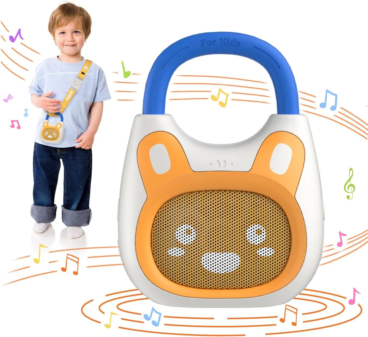 alilo Pocket Bunny Portable Kids Music Player, Musical Toys for Toddlers 1-3-5, Preloaded 120  Stories/Music/Lullabies/White Noise,High Fidelity Sound Travel Bluetooth Speaker (with Strap and Ring)