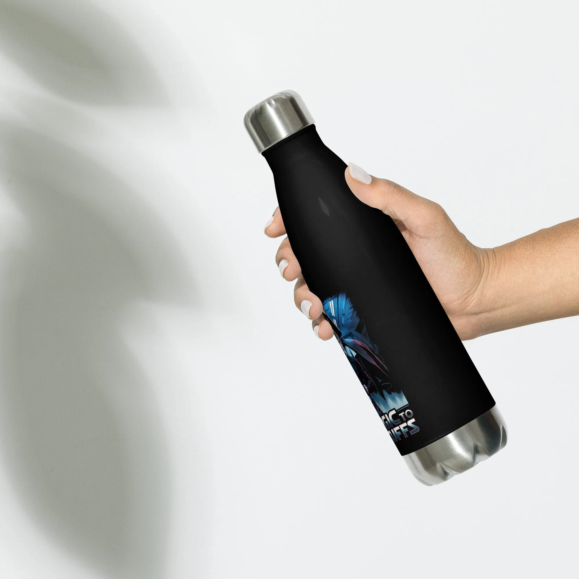 Allergic to Handcuffs Stainless Steel Water Bottle – Galactic Showdown Edition