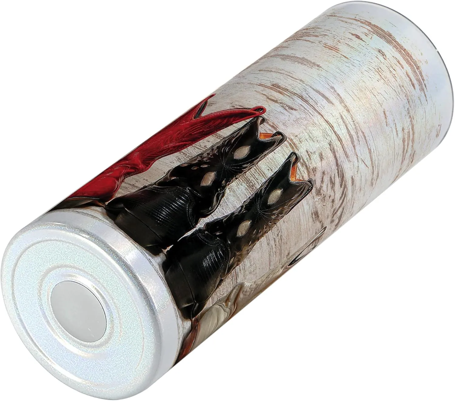 Ambesonne Western 20 Oz Skinny Tumbler, American Cowgirl Leather Boots Rustic Wild West Theme Cultural Print, Leak-Proof Straw Lid and Brush Vacuum Insulated for Outdoor Use, Beige Red Black