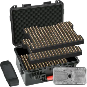 Ammo Box Storage Case for Bullets - 9mm Ammo Case | TSA Approved | Fits 9mm, .40 S&W, .45 ACP, 10mm, 5.7 FN, .38 SPL, .357 MAG - with Silica Gel Canister Ammunition Bullets Waterproof Box(Case Only)