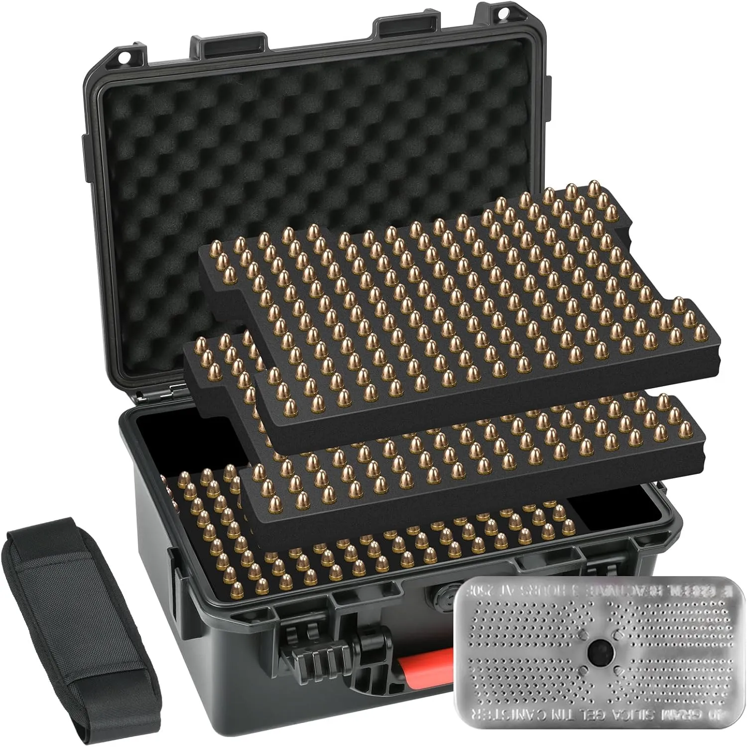 Ammo Box Storage Case for Bullets - 9mm Ammo Case | TSA Approved | Fits 9mm, .40 S&W, .45 ACP, 10mm, 5.7 FN, .38 SPL, .357 MAG - with Silica Gel Canister Ammunition Bullets Waterproof Box(Case Only)