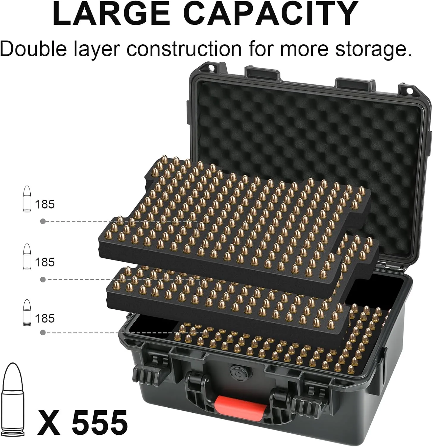 Ammo Box Storage Case for Bullets - 9mm Ammo Case | TSA Approved | Fits 9mm, .40 S&W, .45 ACP, 10mm, 5.7 FN, .38 SPL, .357 MAG - with Silica Gel Canister Ammunition Bullets Waterproof Box(Case Only)