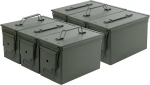 Ammo Storage Box 6 Pack - Green .50 Caliber Ammunition Flip Top Lockable Storage Box - Waterproof Metal Military Ammo Can Container - Airtight Latching Dry Bullet Case Steel Field Box