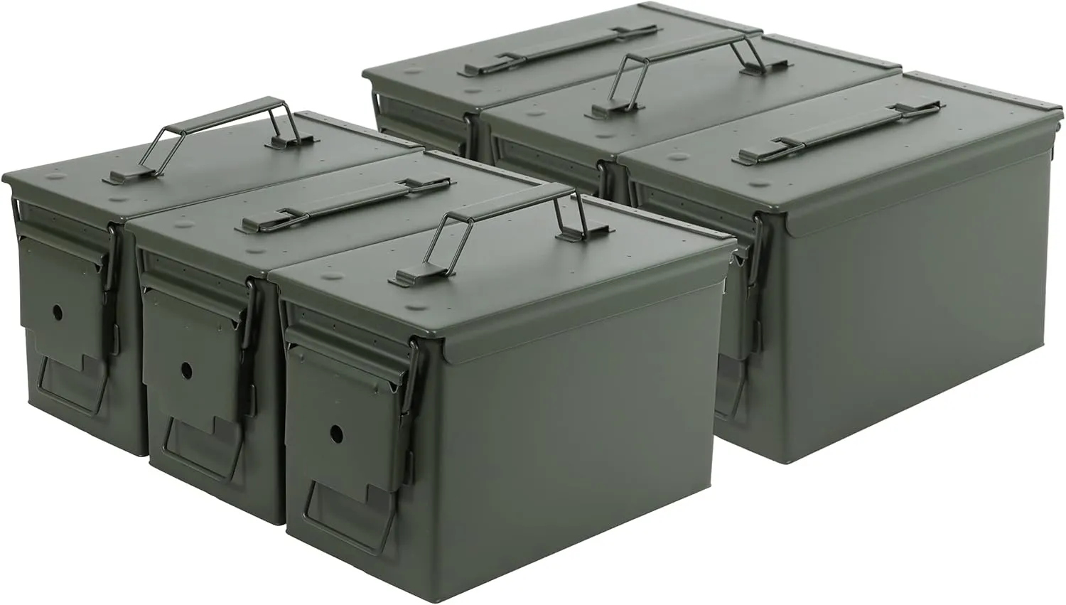 Ammo Storage Box 6 Pack - Green .50 Caliber Ammunition Flip Top Lockable Storage Box - Waterproof Metal Military Ammo Can Container - Airtight Latching Dry Bullet Case Steel Field Box