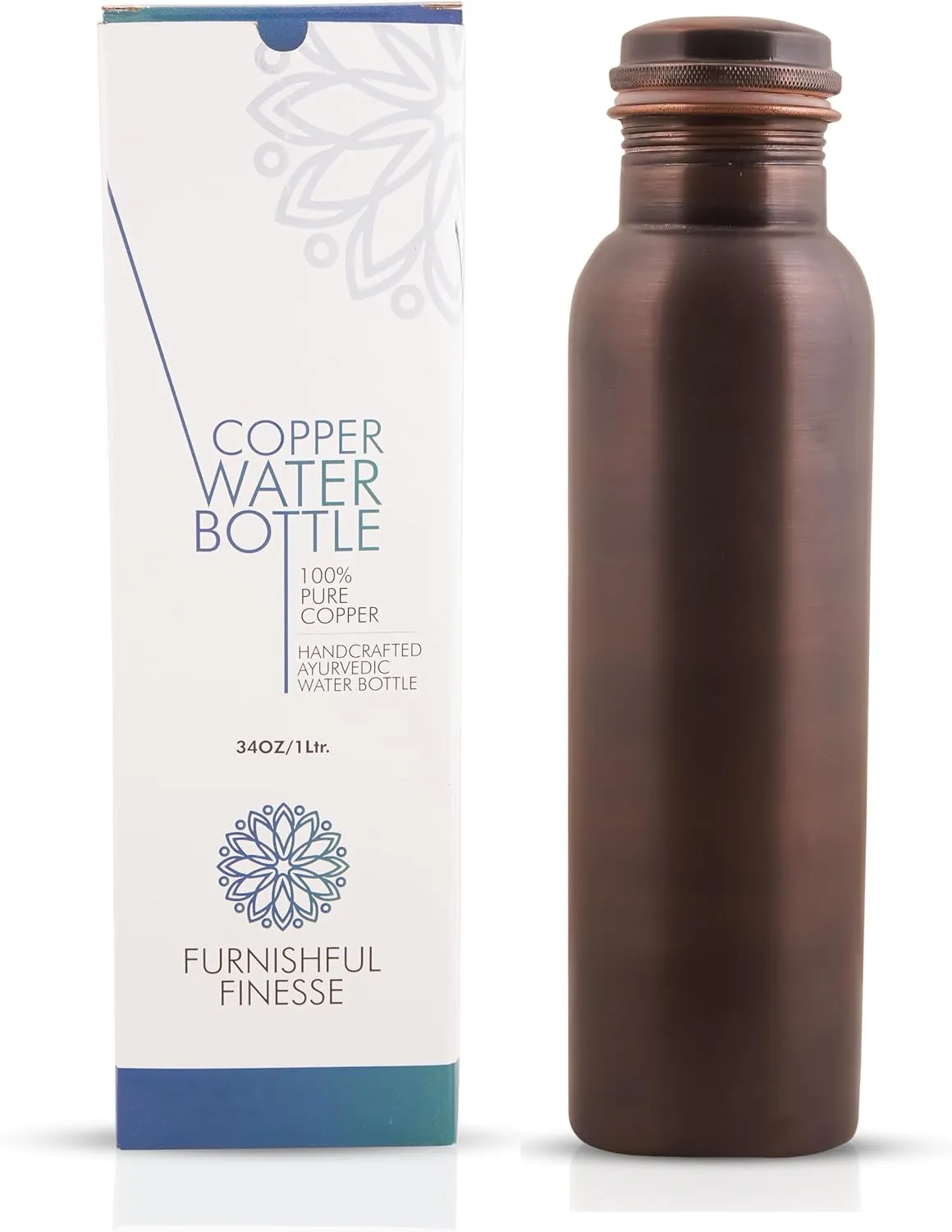 Antique Copper Water Bottle With Jute Carry bag - 34 Oz Copper Bottle For Drinking More Water Ayurvedic Copper Vessel For Yoga, Meditation, Gym, Sports, Outdoor - Pack of 1, Smooth Finish