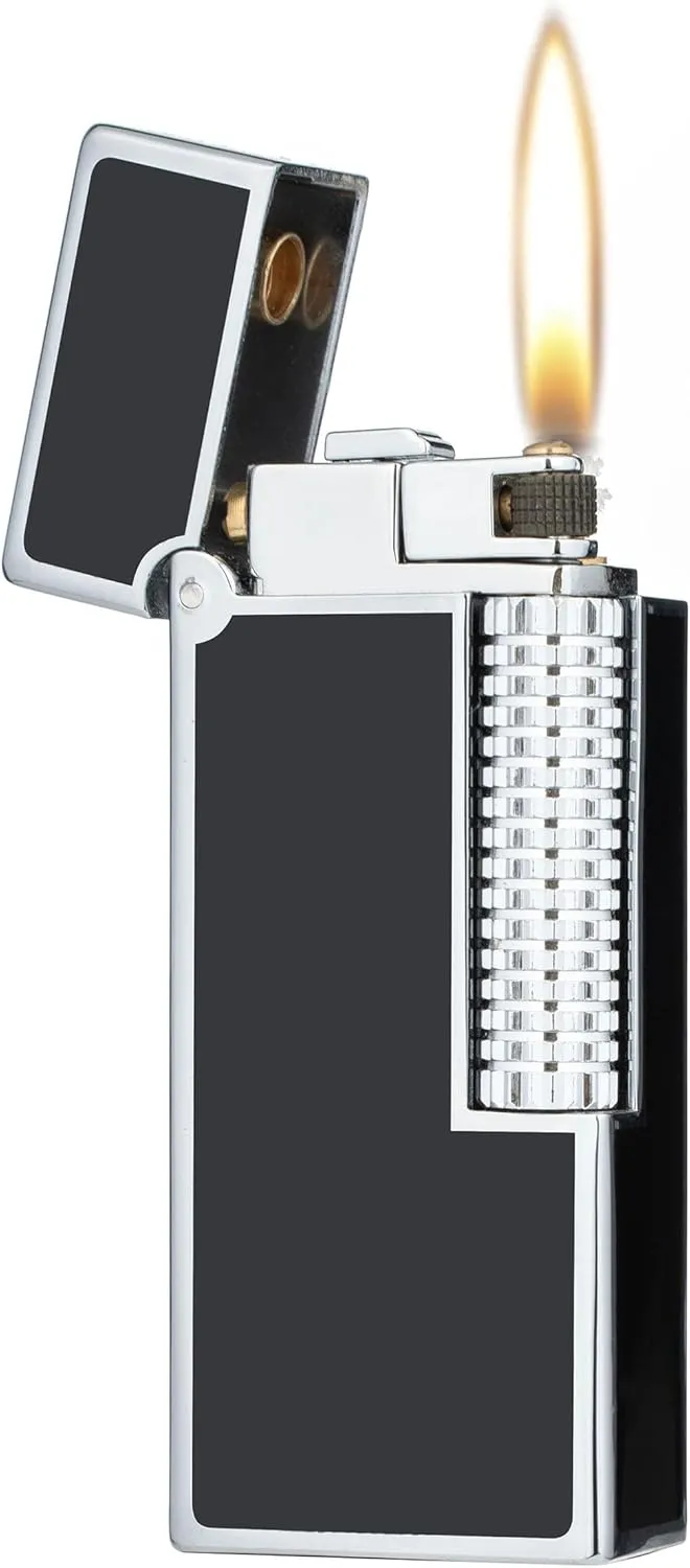 Antique Type Classic Soft Flame Kerosene Lighter Fluid Refillable Lighter, Gifts for Men (Silver Black)