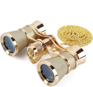 Aomekie Opera Glasses Binoculars 3X25 Theater Glasses Mini Binocular Compact with Chain for Adults Women Kids in Musical Concert（Gold）