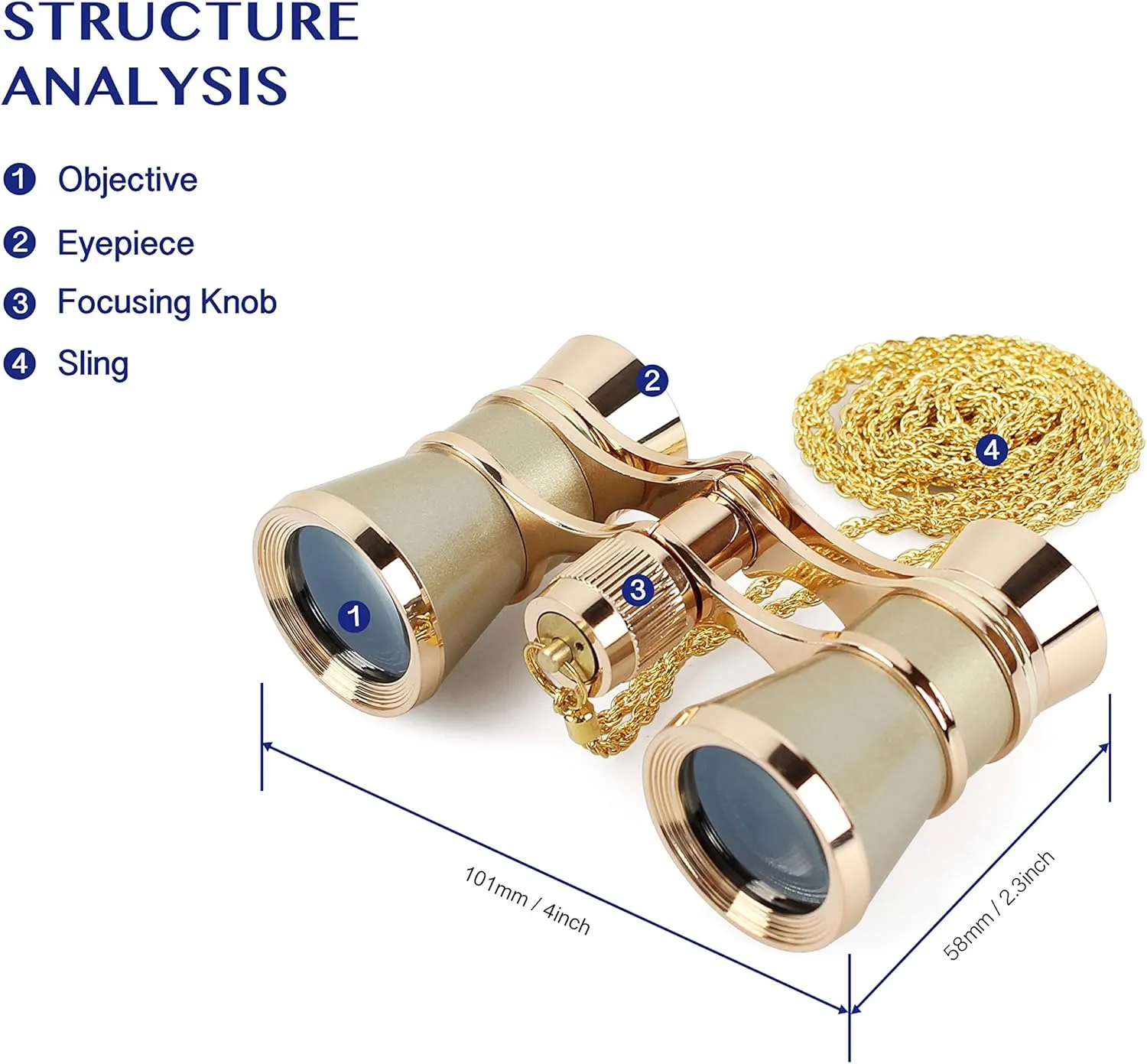 Aomekie Opera Glasses Binoculars 3X25 Theater Glasses Mini Binocular Compact with Chain for Adults Women Kids in Musical Concert（Gold）