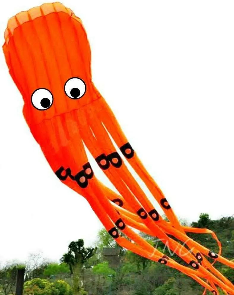 AP Happy Aquarium - Huge 8M 3D Octopus Parafoil Kite Orange with Handle & String Outdoor Park Garden Games Fun