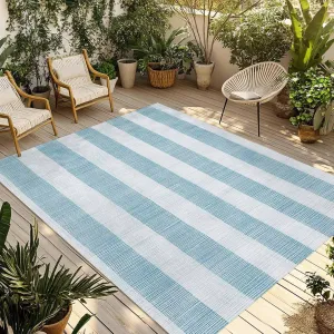 Aqua Blue Stripes Outdoor Rug 5x8ft Large Patio Rug,Washable RV Camping Outside Area Runner Rug Mat,Vintage Farmhouse Linen Styles Boho Carpet for Picnic Backyard Deck Porch Balcony Beach & Indoor