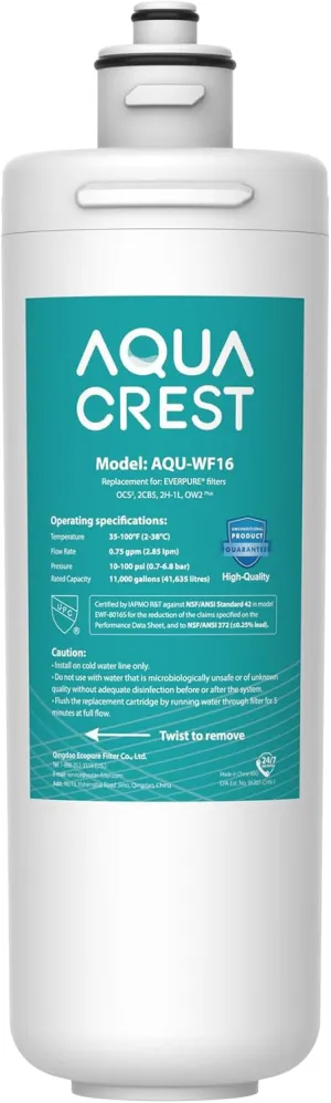 AQUA CREST OCS2 Under Sink Water Filter, Replacement Cartridge for Everpure OCS2, 2CB5, 2H-L, 2CB-GW, ADC, OW2-Plus, EV9618-02, EV9634-26, EV9634-01, EV9617-05, Aquverse A100, NSF/ANSI 42 Certified