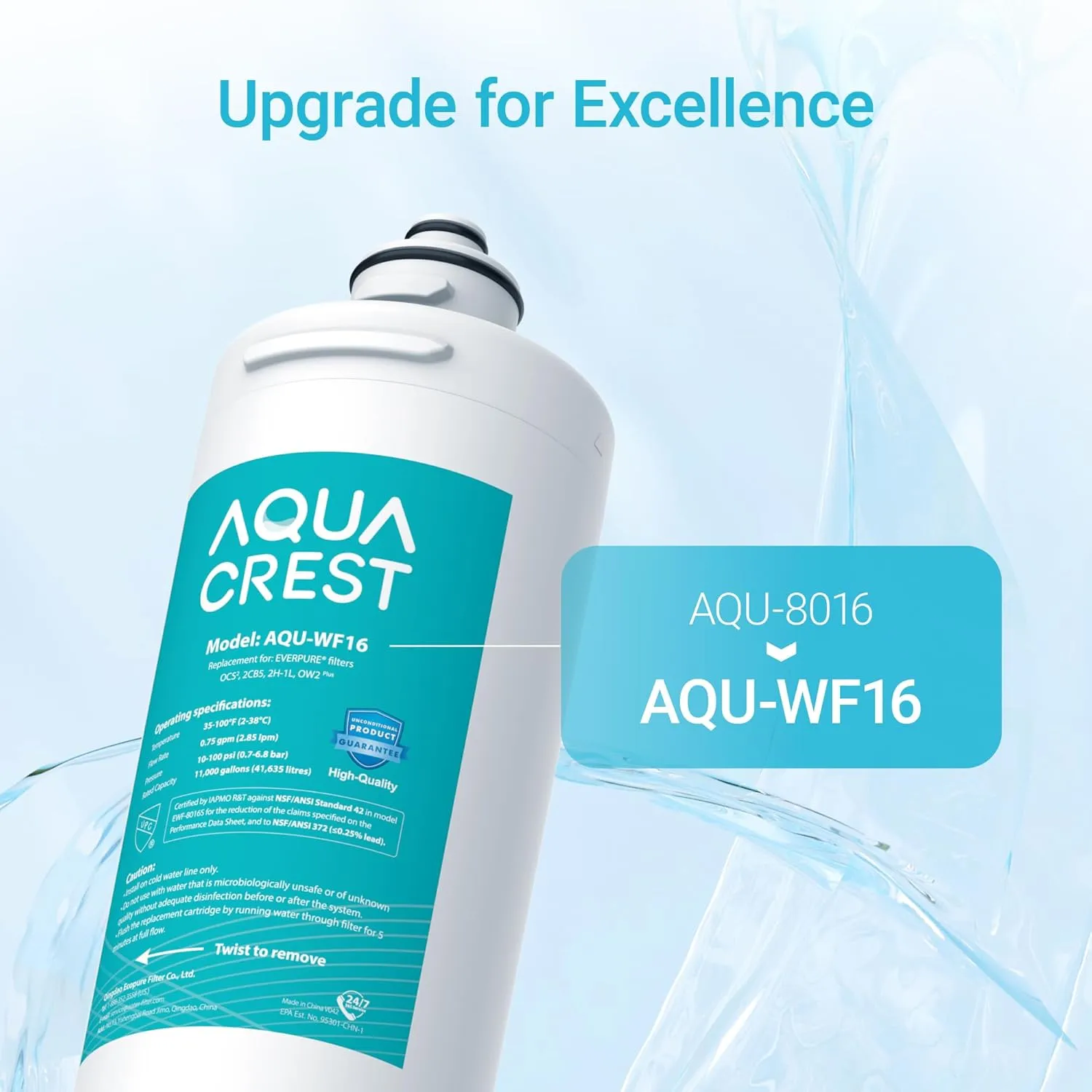 AQUA CREST OCS2 Under Sink Water Filter, Replacement Cartridge for Everpure OCS2, 2CB5, 2H-L, 2CB-GW, ADC, OW2-Plus, EV9618-02, EV9634-26, EV9634-01, EV9617-05, Aquverse A100, NSF/ANSI 42 Certified