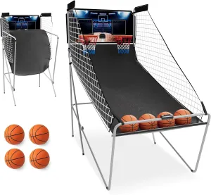 Arcade Basketball Game, Dual Shot Electronic Basketball Game with 8 Game Modes, LCD Score Display, and 4 Rubber Balls, Indoor Basketball Arcade Game for Home