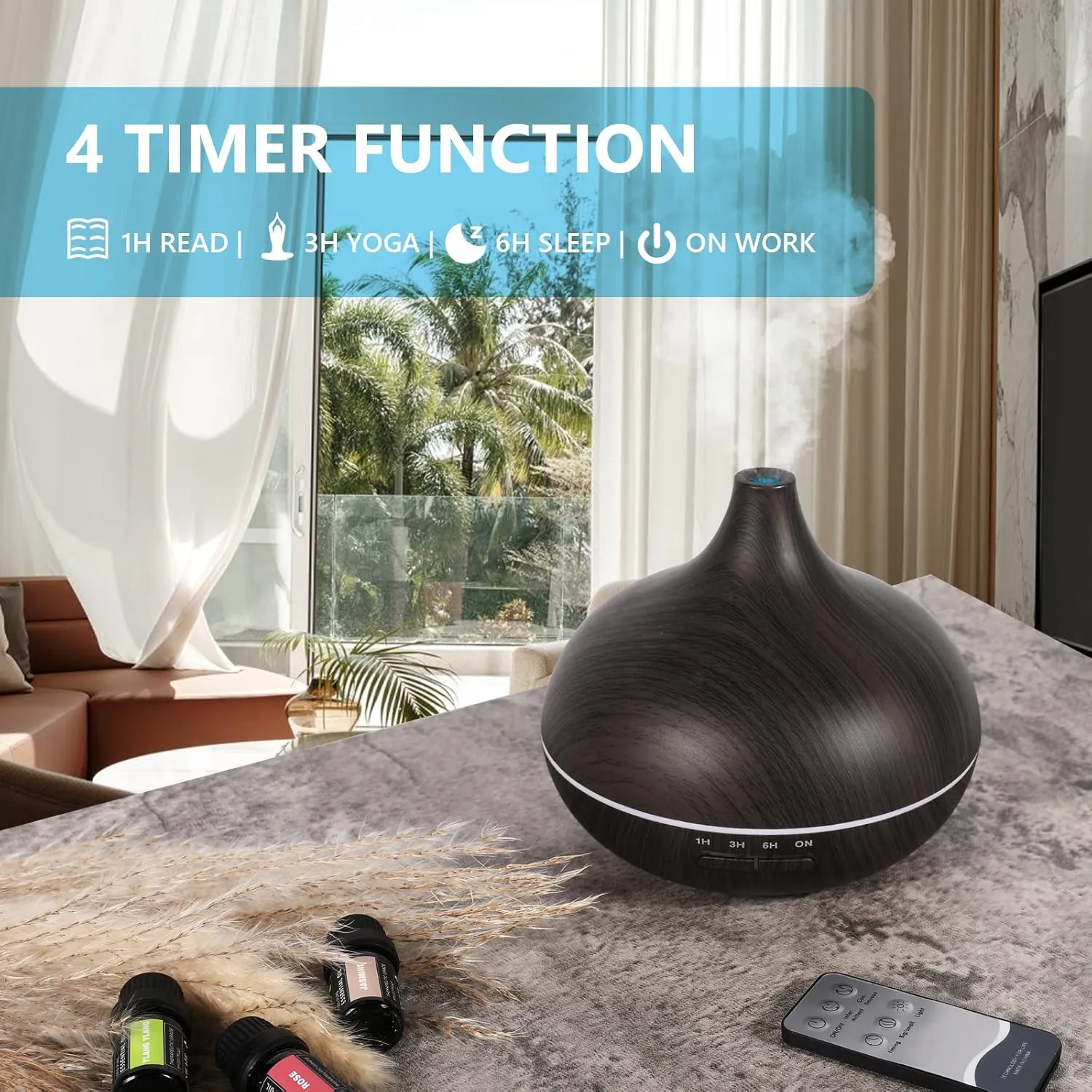 Aroma Diffiser with Essential Oils Set, 550 ML Essential Oil Diffuser with Remote, Ultrasonic Technology Aromatherapy Diffusers Auto Shut-Off for Office, Home