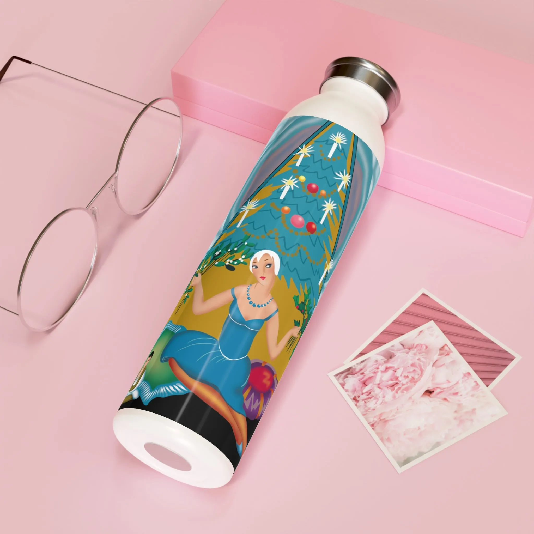 Art Deco Christmas Elegance Slim Water Bottle